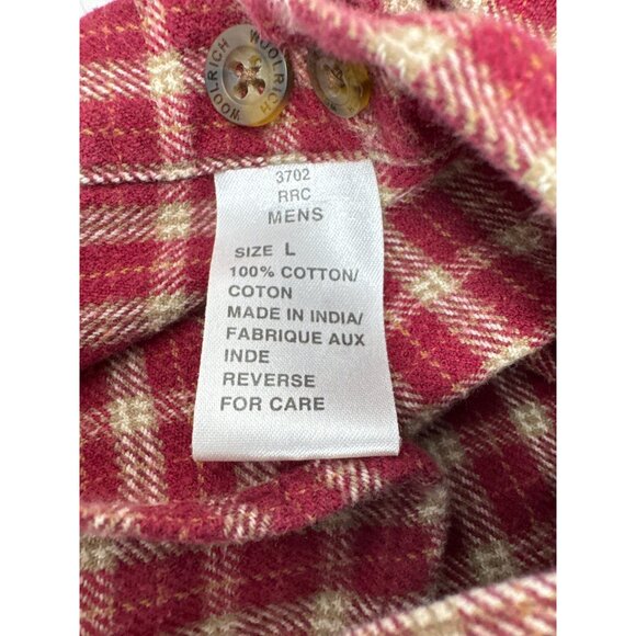 Vintage Woolrich Button Down Flannel Shirt Size Large Long Sleeve Red‎ Tan Plaid - Picture 5 of 5